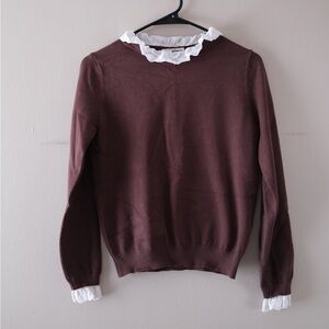 Molly Bracken Brown Sweater with White Lace Accents